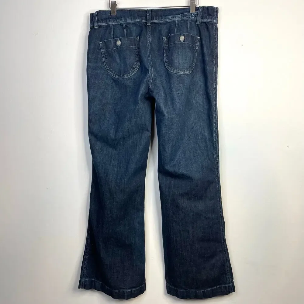 American Eagle Vintage Y2K Mid Rise Wide Leg Flare Trouser Jeans Dark Wash 14